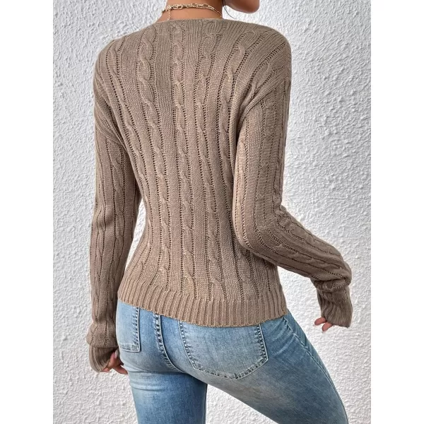 SweatyRocks Women's Long Sleeve V Neck Color Block Sweater Top Split Cable Knit Slim Fit Sweater