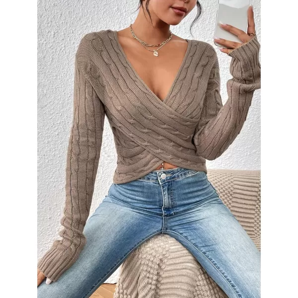 SweatyRocks Women's Long Sleeve V Neck Color Block Sweater Top Split Cable Knit Slim Fit Sweater