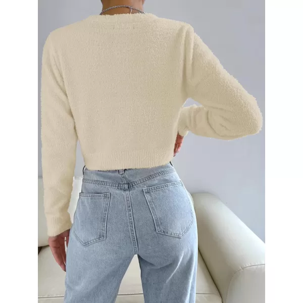 SweatyRocks Women's Long Sleeve V Neck Sweater Crop Top Button Front Fuzzy Knit Cardigan