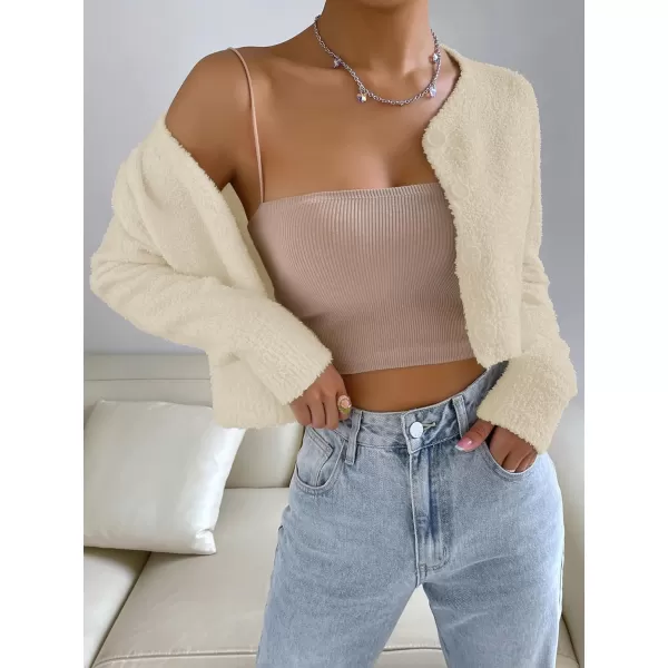SweatyRocks Women's Long Sleeve V Neck Sweater Crop Top Button Front Fuzzy Knit Cardigan