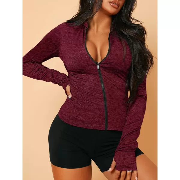 SweatyRocks Women's Long Sleeve Zip Up Workout Sports Jacket Coat Warm Up Jacket with Thumb Holes