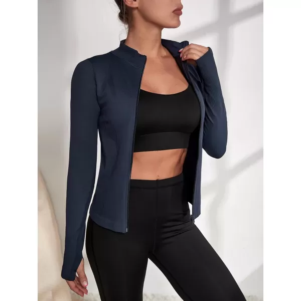 SweatyRocks Women's Long Sleeve Zip Up Workout Sports Jacket Coat Warm Up Jacket with Thumb Holes
