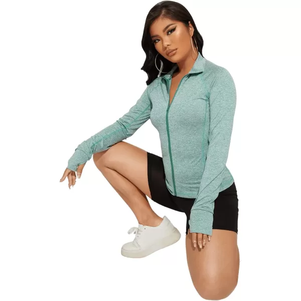 SweatyRocks Women's Long Sleeve Zip Up Workout Sports Jacket Coat Warm Up Jacket with Thumb Holes