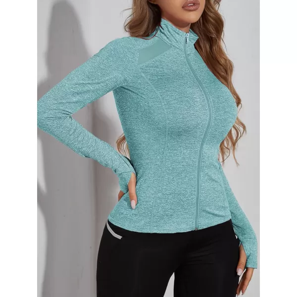 SweatyRocks Women's Long Sleeve Zip Up Workout Sports Jacket Coat Warm Up Jacket with Thumb Holes