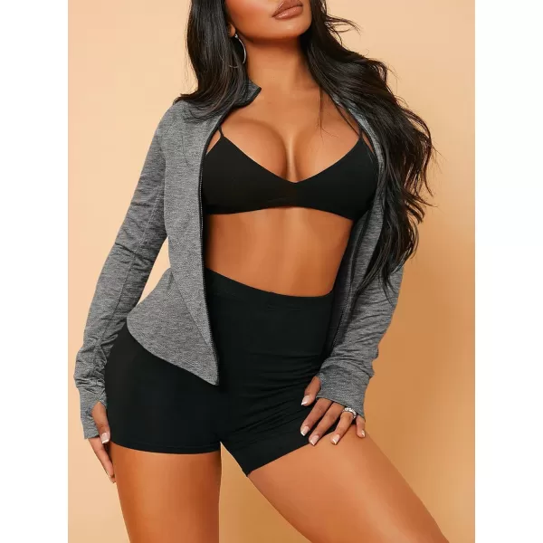 SweatyRocks Women's Long Sleeve Zip Up Workout Sports Jacket Coat Warm Up Jacket with Thumb Holes