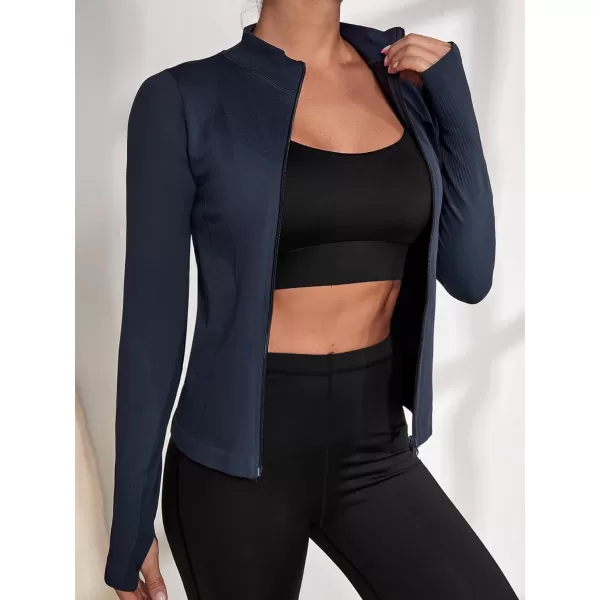 SweatyRocks Women's Long Sleeve Zip Up Workout Sports Jacket Coat Warm Up Jacket with Thumb Holes