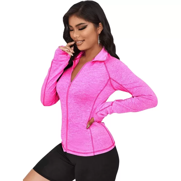 SweatyRocks Women's Long Sleeve Zip Up Workout Sports Jacket Coat Warm Up Jacket with Thumb Holes