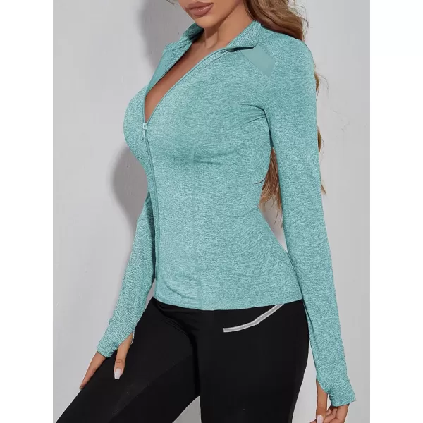 SweatyRocks Women's Long Sleeve Zip Up Workout Sports Jacket Coat Warm Up Jacket with Thumb Holes