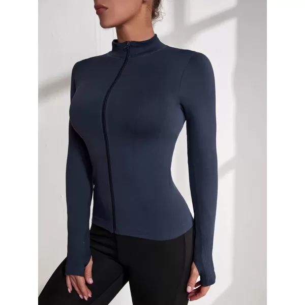 SweatyRocks Women's Long Sleeve Zip Up Workout Sports Jacket Coat Warm Up Jacket with Thumb Holes