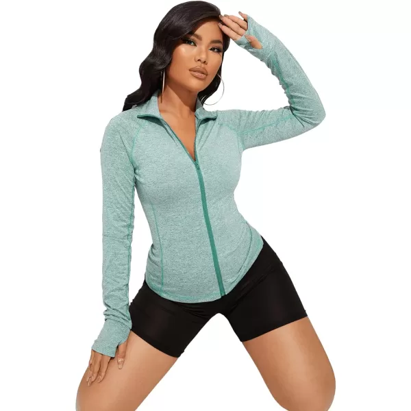 SweatyRocks Women's Long Sleeve Zip Up Workout Sports Jacket Coat Warm Up Jacket with Thumb Holes