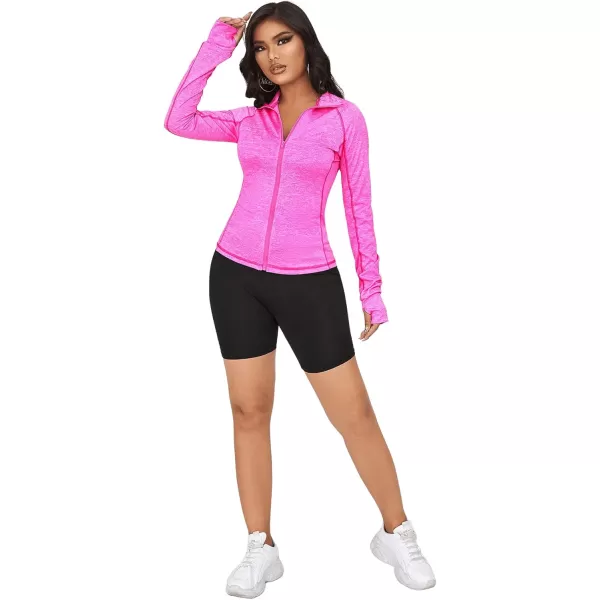 SweatyRocks Women's Long Sleeve Zip Up Workout Sports Jacket Coat Warm Up Jacket with Thumb Holes