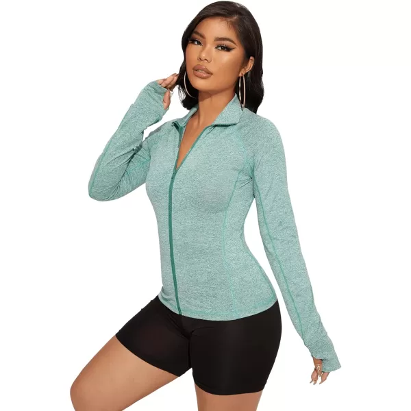 SweatyRocks Women's Long Sleeve Zip Up Workout Sports Jacket Coat Warm Up Jacket with Thumb Holes