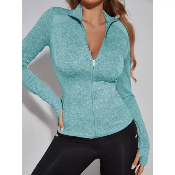 SweatyRocks Women's Long Sleeve Zip Up Workout Sports Jacket Coat Warm Up Jacket with Thumb Holes