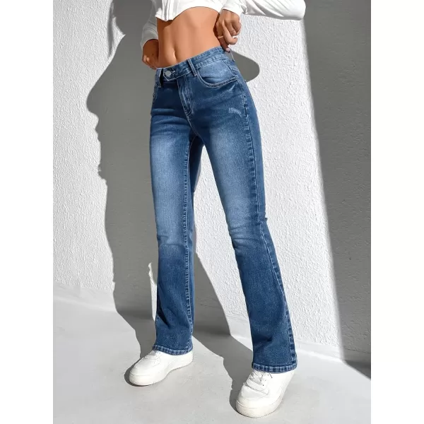 SweatyRocks Women's Low Rise Jeans Casual Zipper Fly Flare Leg Denim Pants with Pocket