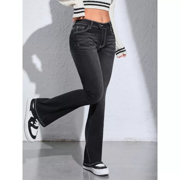 SweatyRocks Women's Low Rise Jeans Casual Zipper Fly Flare Leg Denim Pants with Pocket