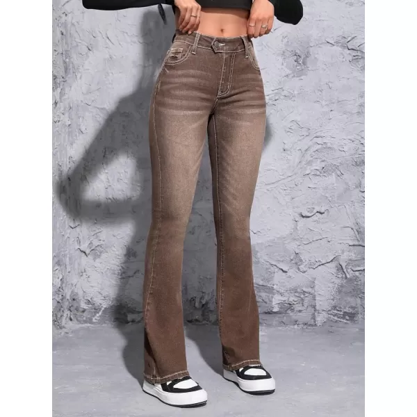 SweatyRocks Women's Low Rise Jeans Casual Zipper Fly Flare Leg Denim Pants with Pocket