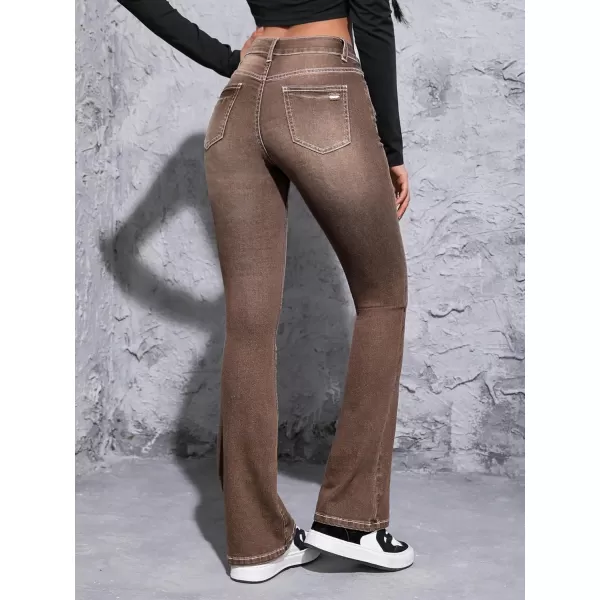 SweatyRocks Women's Low Rise Jeans Casual Zipper Fly Flare Leg Denim Pants with Pocket