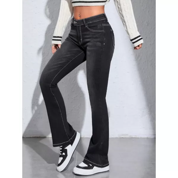 SweatyRocks Women's Low Rise Jeans Casual Zipper Fly Flare Leg Denim Pants with Pocket