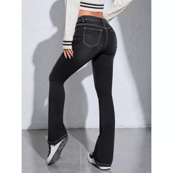 SweatyRocks Women's Low Rise Jeans Casual Zipper Fly Flare Leg Denim Pants with Pocket
