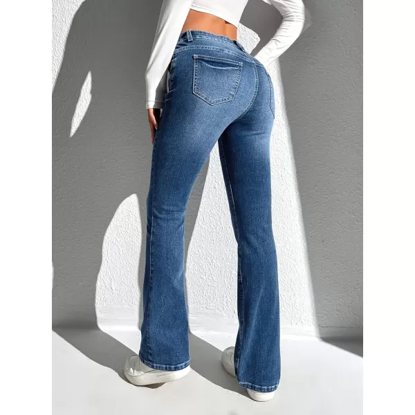 SweatyRocks Women's Low Rise Jeans Casual Zipper Fly Flare Leg Denim Pants with Pocket