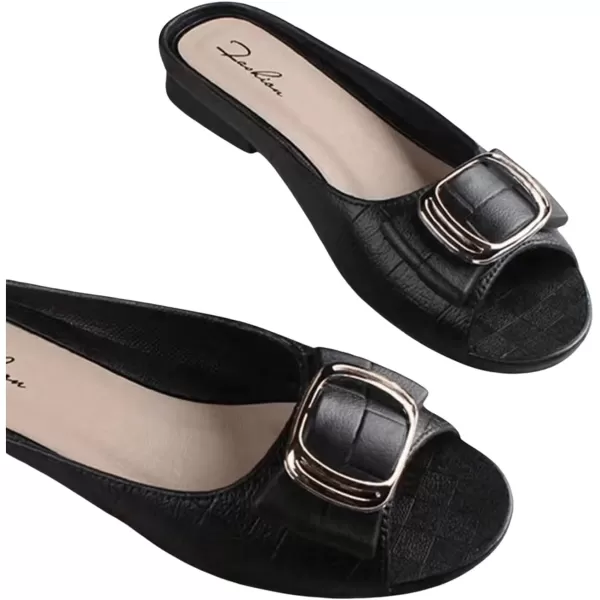 SweatyRocks Women's Metal Decor Open Toe Flat Sandals Slip on Slides Outdoor Summer Shoes