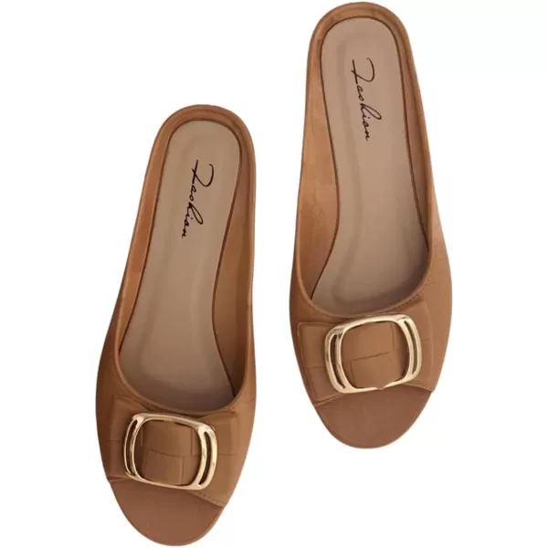SweatyRocks Women's Metal Decor Open Toe Flat Sandals Slip on Slides Outdoor Summer Shoes