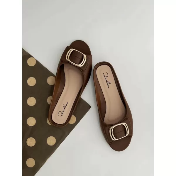 SweatyRocks Women's Metal Decor Open Toe Flat Sandals Slip on Slides Outdoor Summer Shoes