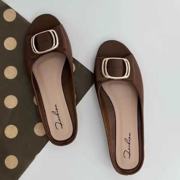 SweatyRocks Women's Metal Decor Open Toe Flat Sandals Slip on Slides Outdoor Summer Shoes