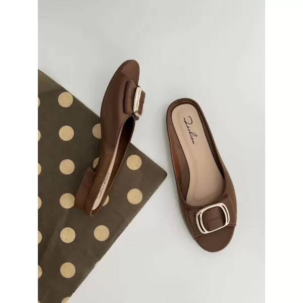 SweatyRocks Women's Metal Decor Open Toe Flat Sandals Slip on Slides Outdoor Summer Shoes
