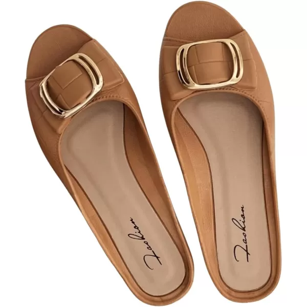 SweatyRocks Women's Metal Decor Open Toe Flat Sandals Slip on Slides Outdoor Summer Shoes