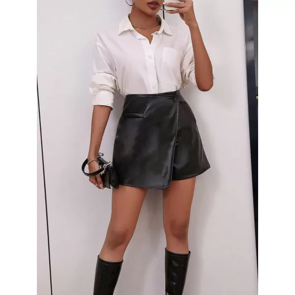 SweatyRocks Women's Metallic High Waist PU Leather Shorts Wide Leg Stretchy Shorts Hot Pants