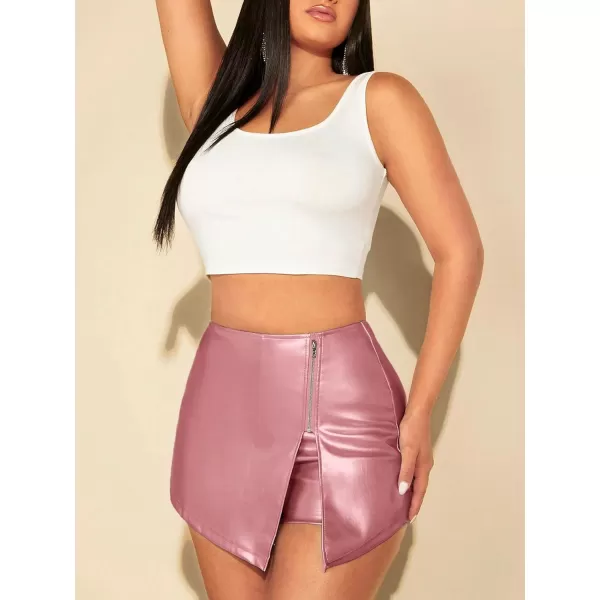 SweatyRocks Women's Metallic High Waist PU Leather Shorts Wide Leg Stretchy Shorts Hot Pants