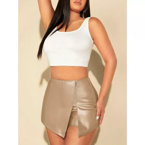 SweatyRocks Women's Metallic High Waist PU Leather Shorts Wide Leg Stretchy Shorts Hot Pants