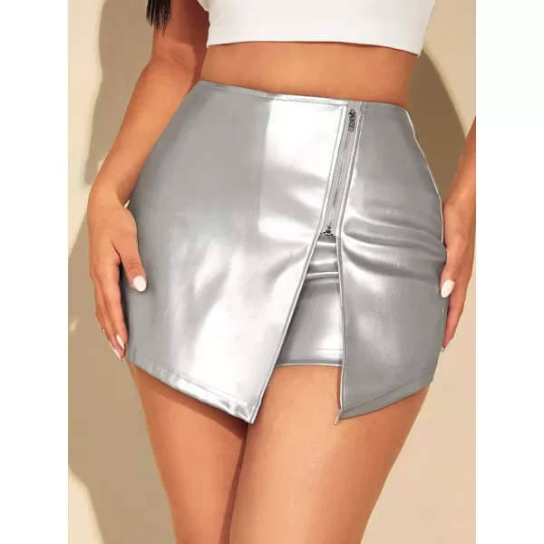 SweatyRocks Women's Metallic High Waist PU Leather Shorts Wide Leg Stretchy Shorts Hot Pants