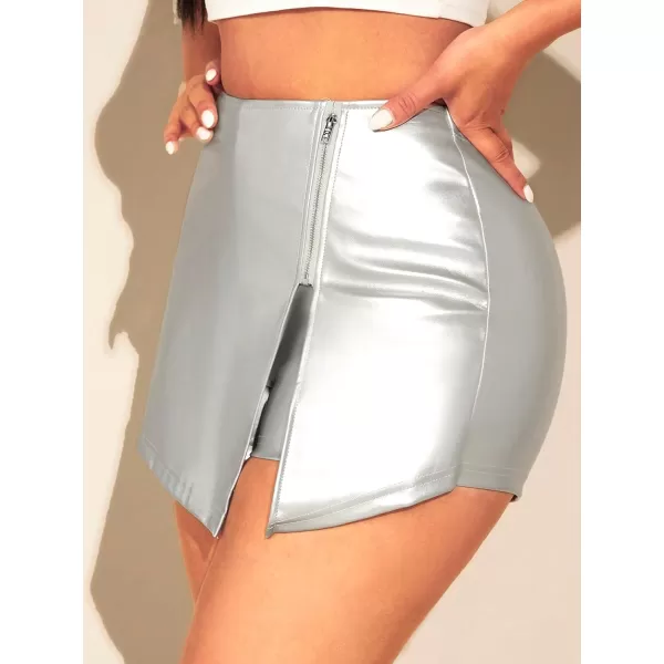 SweatyRocks Women's Metallic High Waist PU Leather Shorts Wide Leg Stretchy Shorts Hot Pants