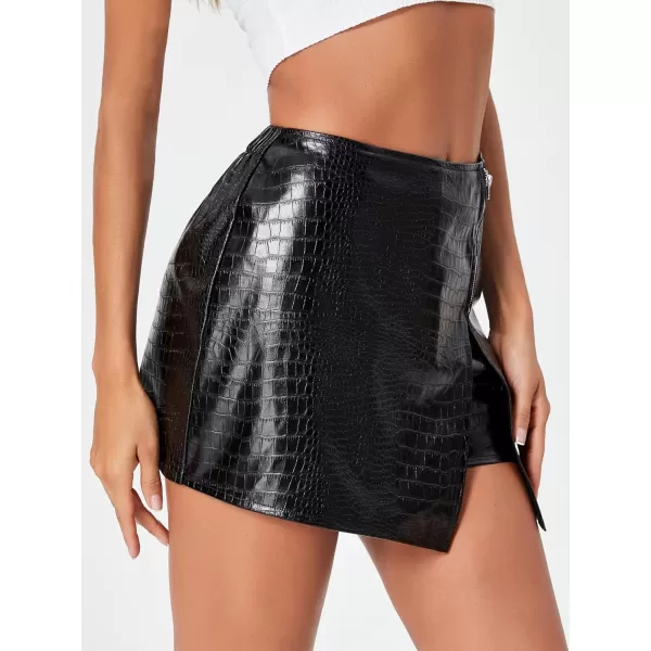 SweatyRocks Women's Metallic High Waist PU Leather Shorts Wide Leg Stretchy Shorts Hot Pants