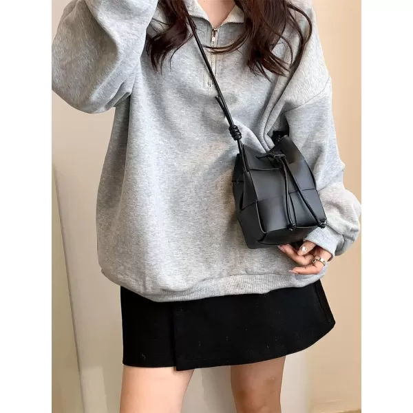 SweatyRocks Women's Mini PU Leather Bucket Bag Drawstring Braided Cross Body Bag