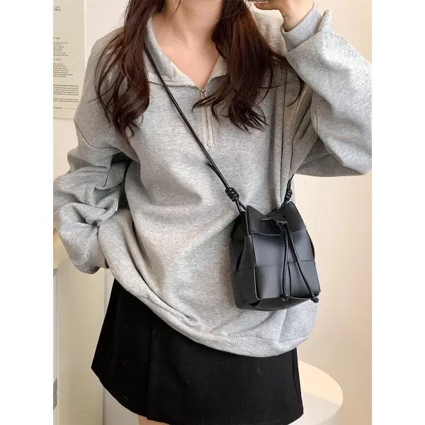 SweatyRocks Women's Mini PU Leather Bucket Bag Drawstring Braided Cross Body Bag