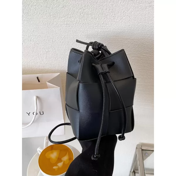 SweatyRocks Women's Mini PU Leather Bucket Bag Drawstring Braided Cross Body Bag