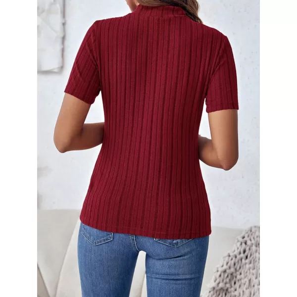 SweatyRocks Women's Mock Neck Short Sleeve Tee Tops Casual Ribbed Knit Slim Fit T Shirts