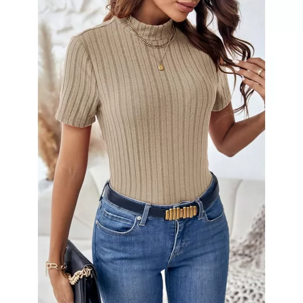 SweatyRocks Women's Mock Neck Short Sleeve Tee Tops Casual Ribbed Knit Slim Fit T Shirts
