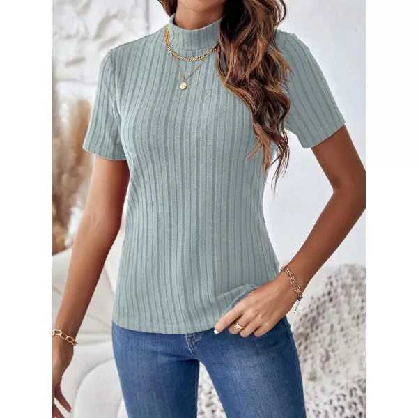 SweatyRocks Women's Mock Neck Short Sleeve Tee Tops Casual Ribbed Knit Slim Fit T Shirts