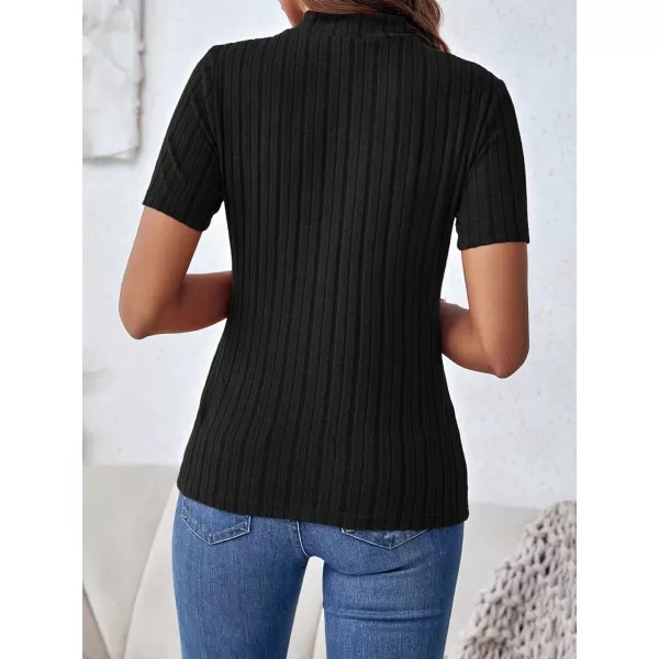 SweatyRocks Women's Mock Neck Short Sleeve Tee Tops Casual Ribbed Knit Slim Fit T Shirts