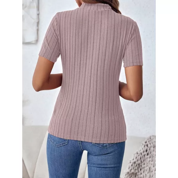 SweatyRocks Women's Mock Neck Short Sleeve Tee Tops Casual Ribbed Knit Slim Fit T Shirts