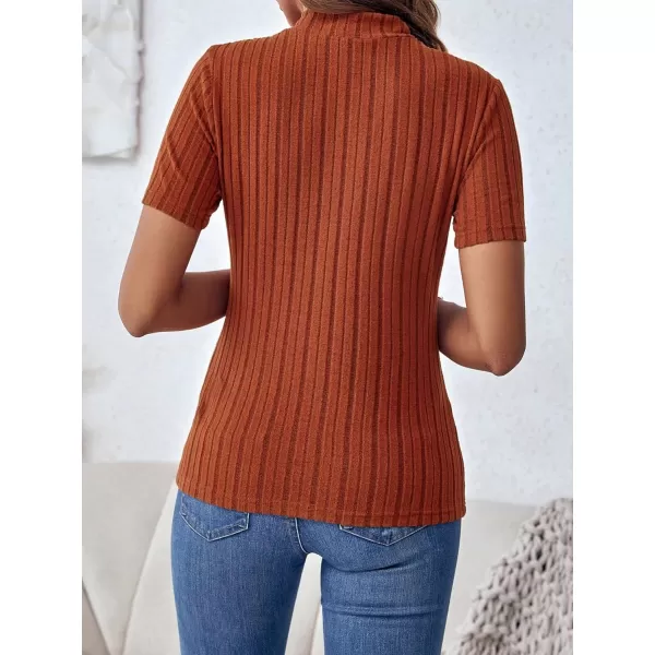 SweatyRocks Women's Mock Neck Short Sleeve Tee Tops Casual Ribbed Knit Slim Fit T Shirts