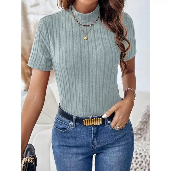 SweatyRocks Women's Mock Neck Short Sleeve Tee Tops Casual Ribbed Knit Slim Fit T Shirts