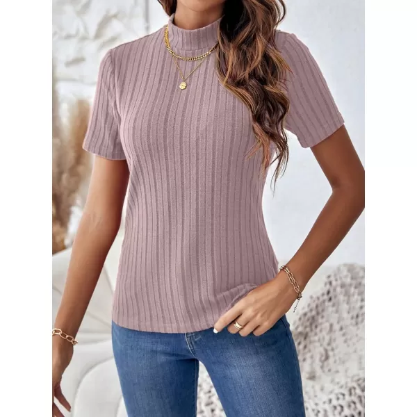 SweatyRocks Women's Mock Neck Short Sleeve Tee Tops Casual Ribbed Knit Slim Fit T Shirts