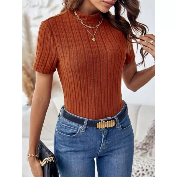 SweatyRocks Women's Mock Neck Short Sleeve Tee Tops Casual Ribbed Knit Slim Fit T Shirts