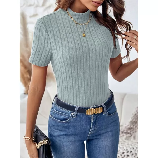 SweatyRocks Women's Mock Neck Short Sleeve Tee Tops Casual Ribbed Knit Slim Fit T Shirts