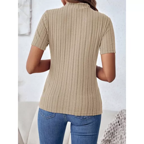 SweatyRocks Women's Mock Neck Short Sleeve Tee Tops Casual Ribbed Knit Slim Fit T Shirts
